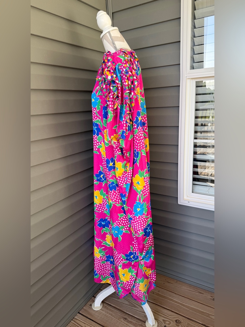 Vintage 70’s 80’s David Brown  Flower Print Caftan Dress Sz L - Picture 2 of 10